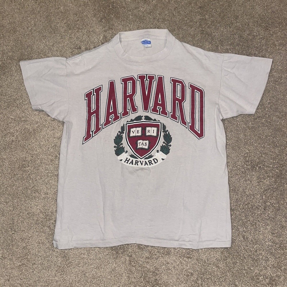 Vtg Royal First Class Gray Harvard Crest Cotton T Shirt
